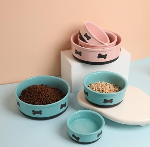 Sweejar Ceramic Dog Bowls with Bone Pattern, Dog Food Dish for Small Dogs, Porcelain Pet Bowl for Water 16 Fl Oz (New Turquoise) - Image 5