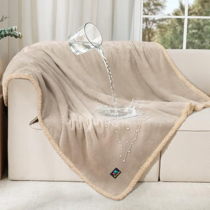 Luciphia Waterproof Pet Blanket, Liquid Pee Proof Dog Blanket for Sofa Bed Couch, Reversible Sherpa Fleece Furniture Protector Cover for Small Medium Large Dogs Cats, Grey Beige Large（65" x 57"） by luciphia