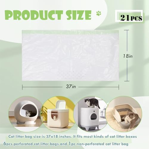 21 Count Cat Litter Box Liners,37x18 inch Heavy Duty Self-Cleaning Cat Litter Bags with Drawstring,Disposable Tear-resistant Poop Bag for Pets - Image 2