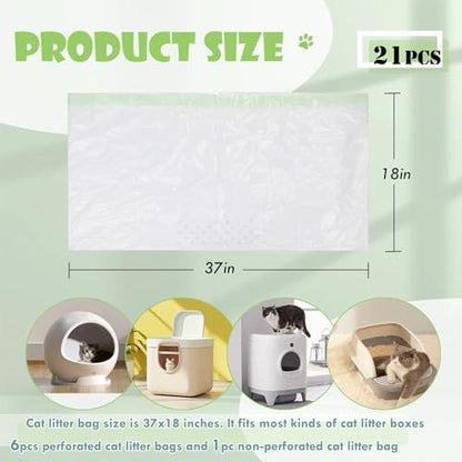 21 Count Cat Litter Box Liners,37x18 inch Heavy Duty Self-Cleaning Cat Litter Bags with Drawstring,Disposable Tear-resistant Poop Bag for Pets - Image 2