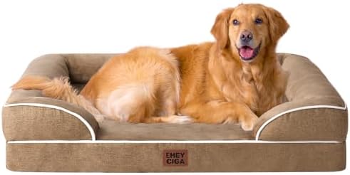 EHEYCIGA Orthopedic Dog Beds for Extra Large Dogs, Waterproof Memory Foam XL Dog Bed with Sides, Non-Slip Bottom and Egg-Crate Foam Big Pet Couch Bed with Washable Removable Cover, Camel by EHEYCIGA
