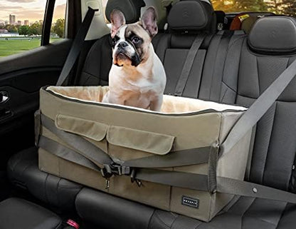 Petsfit Dog Booster Seat for 2 Small Dogs or Medium Dog up to 55 lbs, Large Dog Car Seat with 2 Big Pockets for Cars, Trucks and SUVs (Large, Brown) by Petsfit