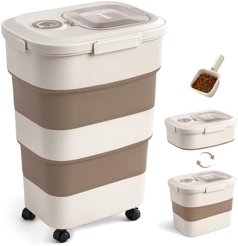ZOMISIA 40-50lbs Collapsible Dog Food Storage Container with Wheels, Brown by Zomisia
