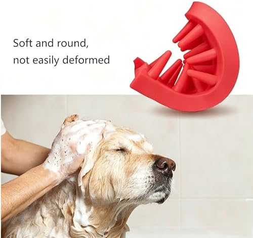 Pet Bath & Massage Brush,Pet Grooming Brush,Soft Rubber Scrubber for Brushing,Massaging,Bathing,Shampooing and Reducing Hairballs (Red, Style 1) - Image 6