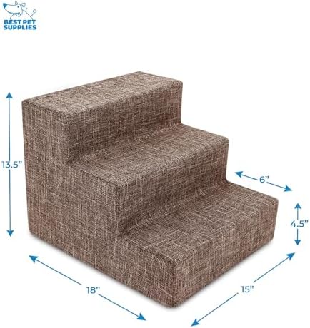 Best Pet Supplies Dog Stairs & Steps - Foam Steps for Small Dogs & Cats, Non-Slip Indoor Balanced Pet Step Support, Dog Ramp, No Assembly, Brown Linen, 3-Step (13.5-inch Height) - Image 2