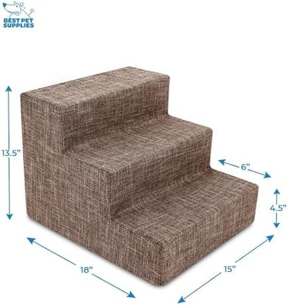 Best Pet Supplies Dog Stairs & Steps - Foam Steps for Small Dogs & Cats, Non-Slip Indoor Balanced Pet Step Support, Dog Ramp, No Assembly, Brown Linen, 3-Step (13.5-inch Height) - Image 2