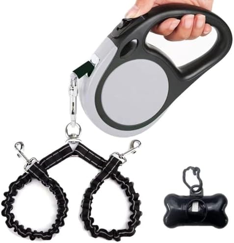 Dual Retractable Dog Leash for 2 Medium Dogs ≤ 44Lbs Each,18.5FT, Poop Bags by Unknown
