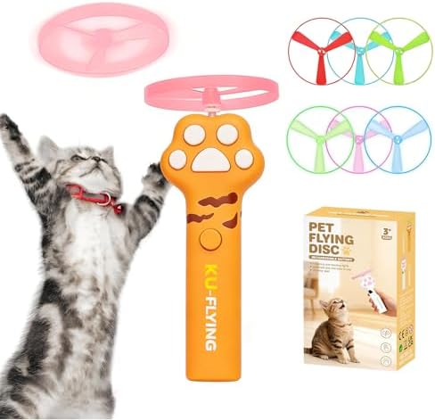 Cat Fetch Toy Launcher, Flying Disc Launcher with Rechargeable & 6 Soft Flying Discs (3 Glow), Easy Use Interactive Toys for Indoor Adult Cats & Kittens for Enrichment by Unknown