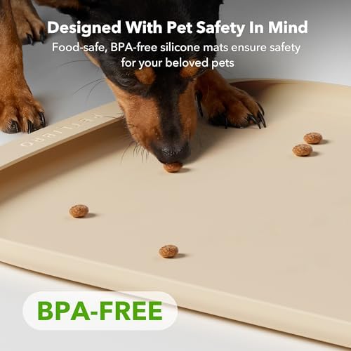 PETLIBRO Cat Food Mat Safety Silicone Dog Food Mat for Feeder Fountain Waterproof Dog Bowl Mats Raised Edge Spill Protection Floor, Cove Feeding Pet Mat(for PLAF109 PLAF301), 22''x16.5'' - Image 2