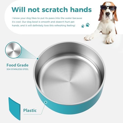 WENBOKMIN Dog Bowl, Stainless Steel Food and Water Bowl, 64oz, Lake Blue | Non Slip Quiet Bottom, Easy to Clean, Dishwasher Safe - Image 4