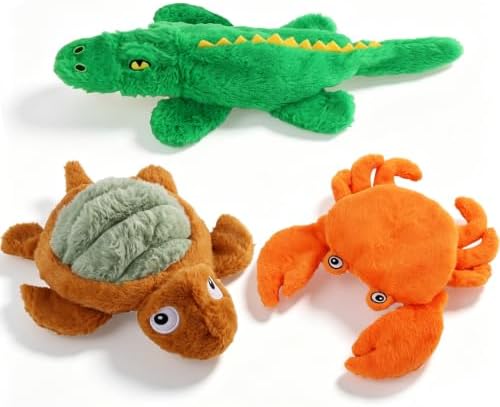 No Stuffing Dog Toys for Puppies, Small & Medium Dogs, 3 Pack Squeaky Crinkle Plush Toys for Teething & Anxiety Relief, Lightweight Interactive Animal Set to Keep Them Busy by Homounter