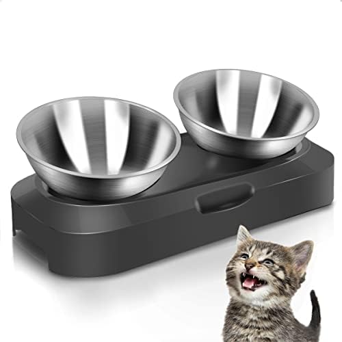 AYADA Raised Cat Food Bowl Stainless Steel 15 Degree Tilt (Double) by Unknown