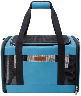YUNIQUE Soft-Sided Cat & Dog Carrier for Pets Up to 15 Lbs, Airline Approved Collapsible Travel Puppy Carrier with Lightweight Fabric Design (Blue) by YUNIQUE