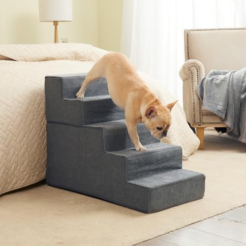 EHEYCIGA Dog Stairs for High Bed 22.5" H, 5-Step Dog Steps, Grey - Image 4