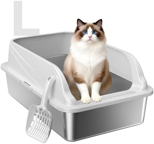 High-Sided Stainless Steel XL Cat Litter Box for Cats by OneBug