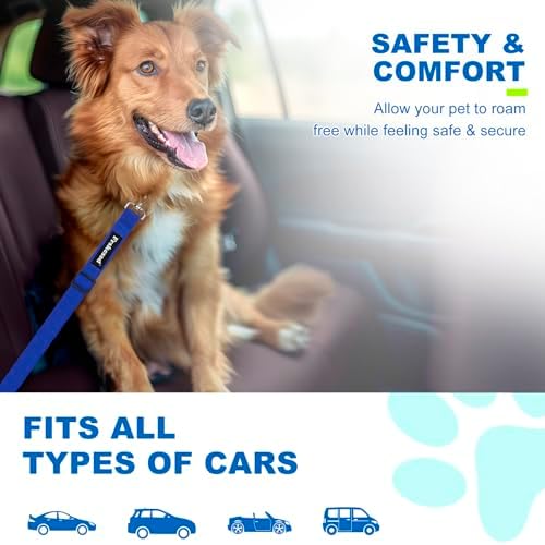2 PCS Dog Seat Belt for Car Frskcssd Adjustable Dog Car Harness Heavy Duty Nylon Dogs Safety Seat Belt (Black+Blue) - Image 5