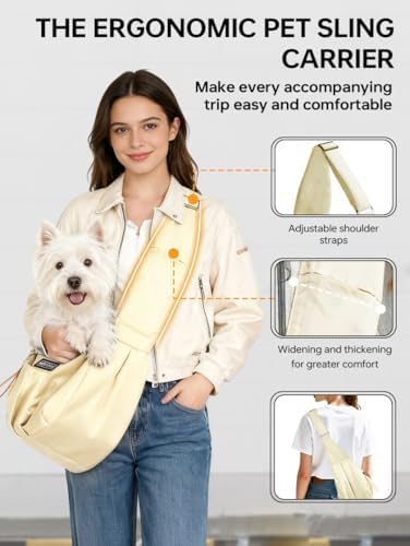 Puppy Sling Carrier for Small Dog 7-15 lbs,(Light Yellow). - Image 2