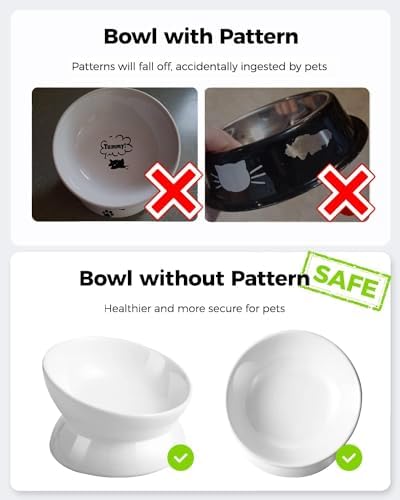 LoeJan Elevated Cat Food Bowl, 5 Oz Ceramic Raised and Tilted Water Bowl, Anti Vomiting and Protect Pets' Spines Dishes for Small Dog, Fat Faced Cat, Kitten (White, 2 Pack) - Image 3