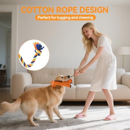 AUSCAT Plush Dog Rope Toy, Durable Squeaky Dog Toys for Puppy Small Medium Dogs (Not for Aggressive Chewers), Snake & Giraffe - Image 5