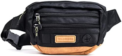 Wilderdog Utility Fanny Pack stores Treats, Balls, Keys in 3 Pockets with adjustable strap and Poop Bag dispenser (Black) by WILDERDOG