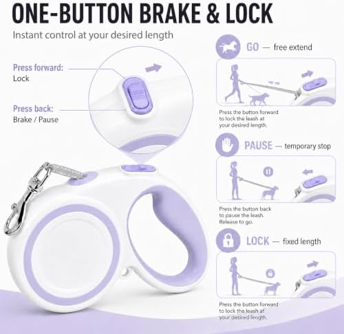 10-16FT,66LBS,Highly Reflective Retractable Dog Leash,M-Purple - Image 6