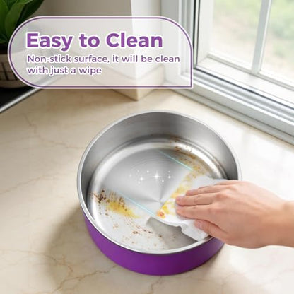 WENBOKMIN Dog Bowl, Stainless Steel Food and Water Bowl, 40oz, Purple | Non Slip Quiet Bottom, Easy to Clean, Dishwasher Safe - Image 6