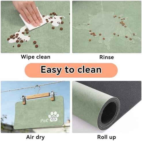 Dog Food Mat Cat Feeding Mat for Food and Water Bowls,16"x24",Sage Green - Image 6