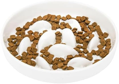 Ceramic Slow Feeder Cat Bowl 6.3" Wide (White) by GUWINA