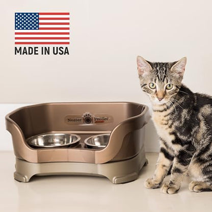 Neater Pet Brands Neater Feeder Deluxe Mess Proof Cat Bowls Elevated, Made in USA, No Spill Raised Bowls for Indoor Cats, Stainless Steel Food and Water Bowl Set, Pet Dish Feeding Station, Bronze - Image 2