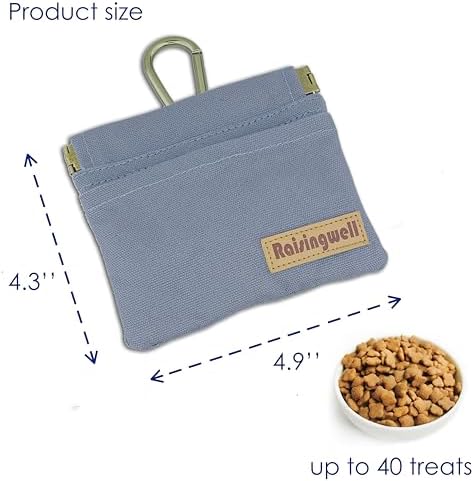 Raisingwell Dog Treat Pouch, Small Cotton Pocket Sized Training Holder, Hand Free Walking Fanny Bag with Carabiner, Self-Closing Pet Feed Snack Reward, Behavior Aids for Puppy Travel or Outdoor (Grey) - Image 2