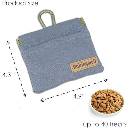 Raisingwell Dog Treat Pouch, Small Cotton Pocket Sized Training Holder, Hand Free Walking Fanny Bag with Carabiner, Self-Closing Pet Feed Snack Reward, Behavior Aids for Puppy Travel or Outdoor (Grey) - Image 2
