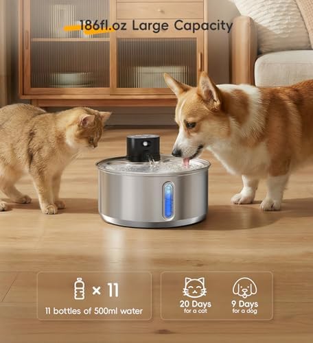 Stainless Steel Cat Water Fountain, 186fl.oz/1.45Gal Cordless Dog Fountain - Image 5