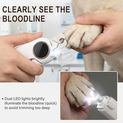 2-in-1 Dog Nail Clippers and Grinder, Electric Nail Trimmer for Small Medium Large Dogs and Cats with 3 Speeds, Rechargeable, Splash Guard & Safety Lock, Painless Grooming Tool (White) - Image 6