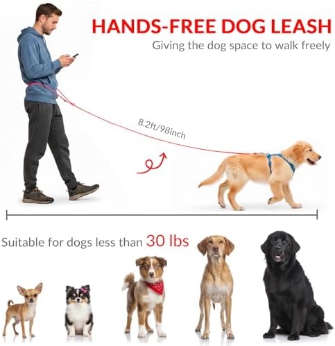 8.2ft Hands Free Dog Leash,Versatile Waist & Crossbody Lead for Medium Dogs,Waterproof & Adjustable for Running Jogging Walking, 360° Swivel Metal Buckle (Red) - Image 2