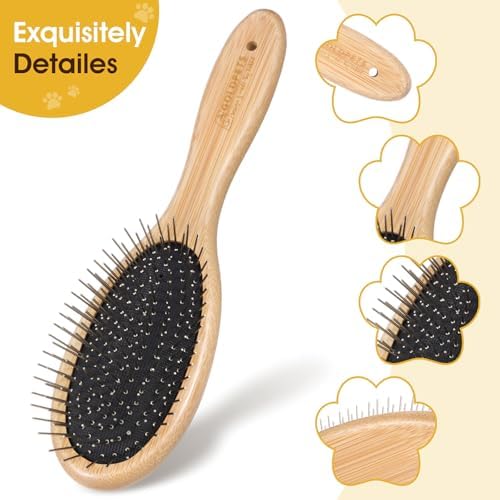 cobee Stainless Steel Pin Dog Brush, Bamboo Handle Grooming Brush 20mm Round Pins Airbag Pet Comb Professional Dog Pin Brush Fur Shedding Comb for Long or Short Hair Cat Dog - Image 4