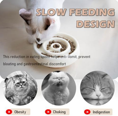 Ceramic Cat Slow Feeder, Raised Slow Feeder Cat Bowl, Anti Vomiting and Whisker Friendly Kitty Dish, Elevated Puppy Kitten Food Bowl for Dry and Wet Food (White) - Image 7