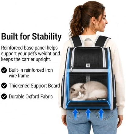 Cat Backpack Carrier for Small Dogs and Medium cat Puppy Kitten Bunny Pet Carrier Backpack Collapsible with Fully Ventilated Mesh with Safety Leash (Black, 12.9" L x 10.62" W x 15.5" H - M) - Image 3