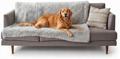 Furhaven Waterproof Throw Blanket for Dogs & Indoor Cats, Reversible Protective Pet Blanket, Extra Large, Long Faux Fur & Velvet, Mist Gray by FurHaven