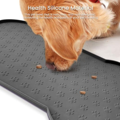 PWTAA Dog Food Mat Anti-Slip Silicone Dog Bowl Mat Thicker Pet Placemat Waterproof Cat Feeder Pad with Raised Edge Puppy Kitten Feeding Mats Suitable Small Medium-Sized Dogs Cats Eating Tray - 2PCS - Image 5