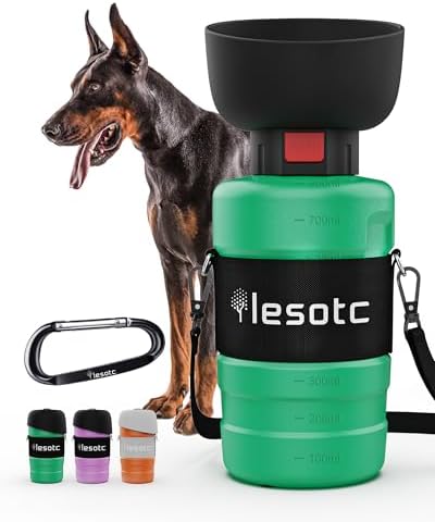 lesotc Dog Water Bottle Portable, 28oz Portable Dog Water Bottle with Bowl, Leak Proof Travel Bowl Dispenser for Dogs, One-Hand Squeeze Puppy Essentials for Walking, Hiking, Camping by lesotcbrand