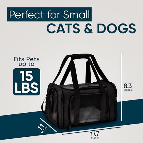 Pet Travel Carrier Bag – Airline Approved Soft-Sided Dog & Cat Carrier, Foldable, Breathable Mesh, Washable Pad – Fits Pets up to 15 lbs – The Pup Quartet (Black) - Image 2