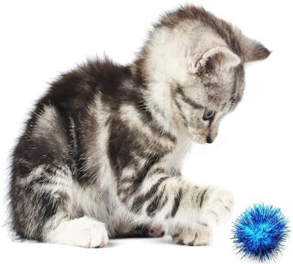 40 Pcs 2 Inch Assorted Color Flash Ball Cat's Favorite Toy Ball Tinsel Pom Poms Flash for Kittens Exercise and Multiple Cats Play and Chase - Image 4