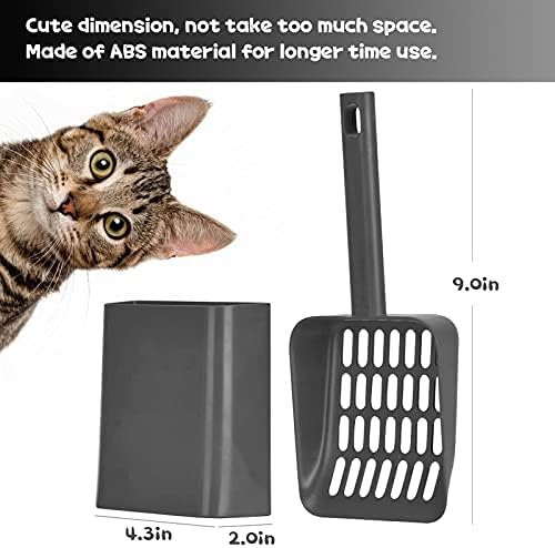 Cat Litter Scooper with Caddy and Holder, with Container to Store, Durable ABS Material and Cute Design - 85 Matte Dark Grey - Image 5