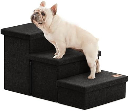 Love's cabin Dog Stairs for High Bed, Foldable Pet Stairs for Small Medium or Large Dogs Puppy with Storage for Bed or Couch, Cat Dog Steps Ramp with Zip up to 200 lbs, Black, 3 Steps by Lovescabin