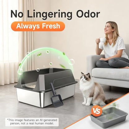 Stainless Steel Litter Box with High Sides, XL - Image 5