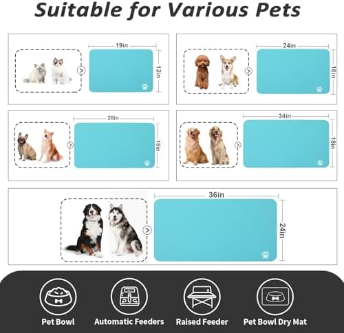 HotLive Dog Food Mat - Absorbent Cat Mat for Food and Water, No Stains Pet Feeding Bowl Mat, Easy to Clean Pet Placemats, Quick Dry Dog Water Dispenser Mat for Messy Drinkers | Paw Teal 16"x 24" - Image 4