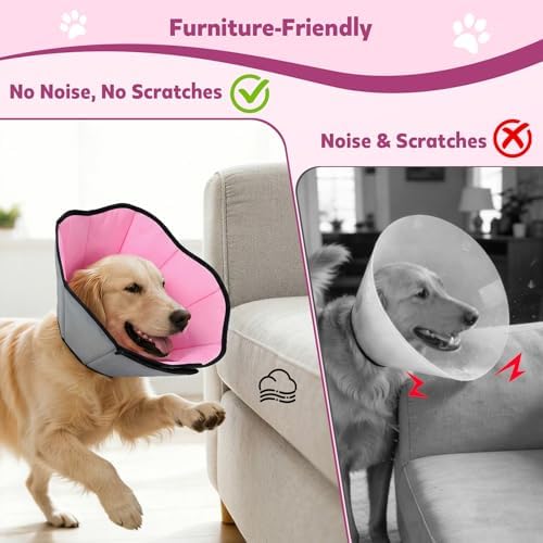 Soft Dog Cone Collar After Surgery: Long Alternative Comfortable Comfy Fabric Recovery Shame Elizabethan Stop Licking Small Medium Large Dogs (Pink, M) - Image 5