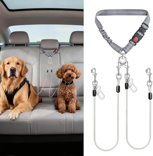 Idepet Dog Seat Belt for Car Stainless Steel 3 in 1 Dog Seatbelt 2 Pcs Grey - Image 5