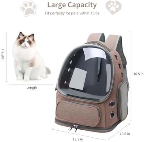 Cat Backpack Carrier for Cats and Small Dogs, Breathable Cat Bubble Backpack, Airline Approved Pet Travel Carrier for Hiking Camping Outdoor(Brown) - Image 5