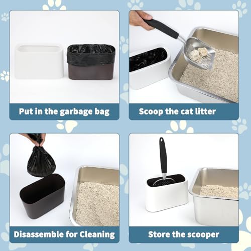 Metal Cat Litter Scoop with Holder, Detachable Caddy Set, White - Image 6